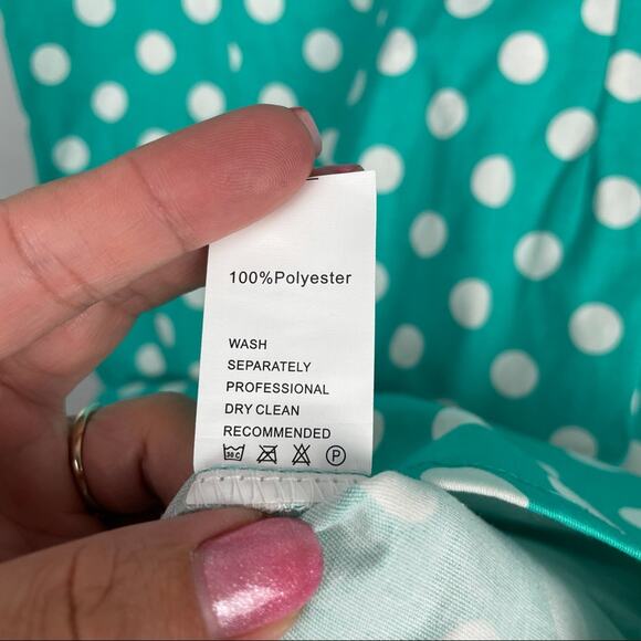 Mint Green Polka Dot Dress Ruffle Sleeves XXL - Picture 12 of 13